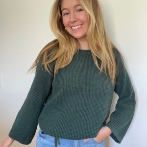 Green madewell sweater with tie at the bottom